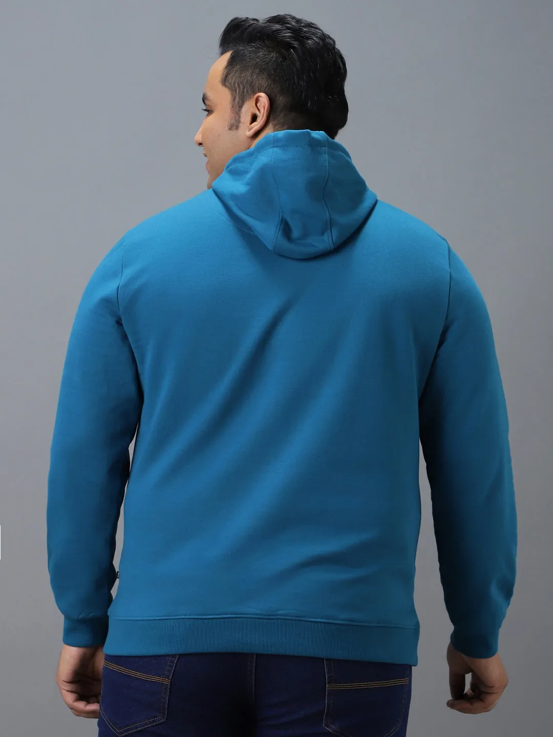 Plus Men's Green Cotton Graphic Print Hooded Neck Sweatshirt