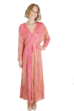 Poupette St Barth Pink and Green Floral Maxi Dress NWT (S; retail $400)