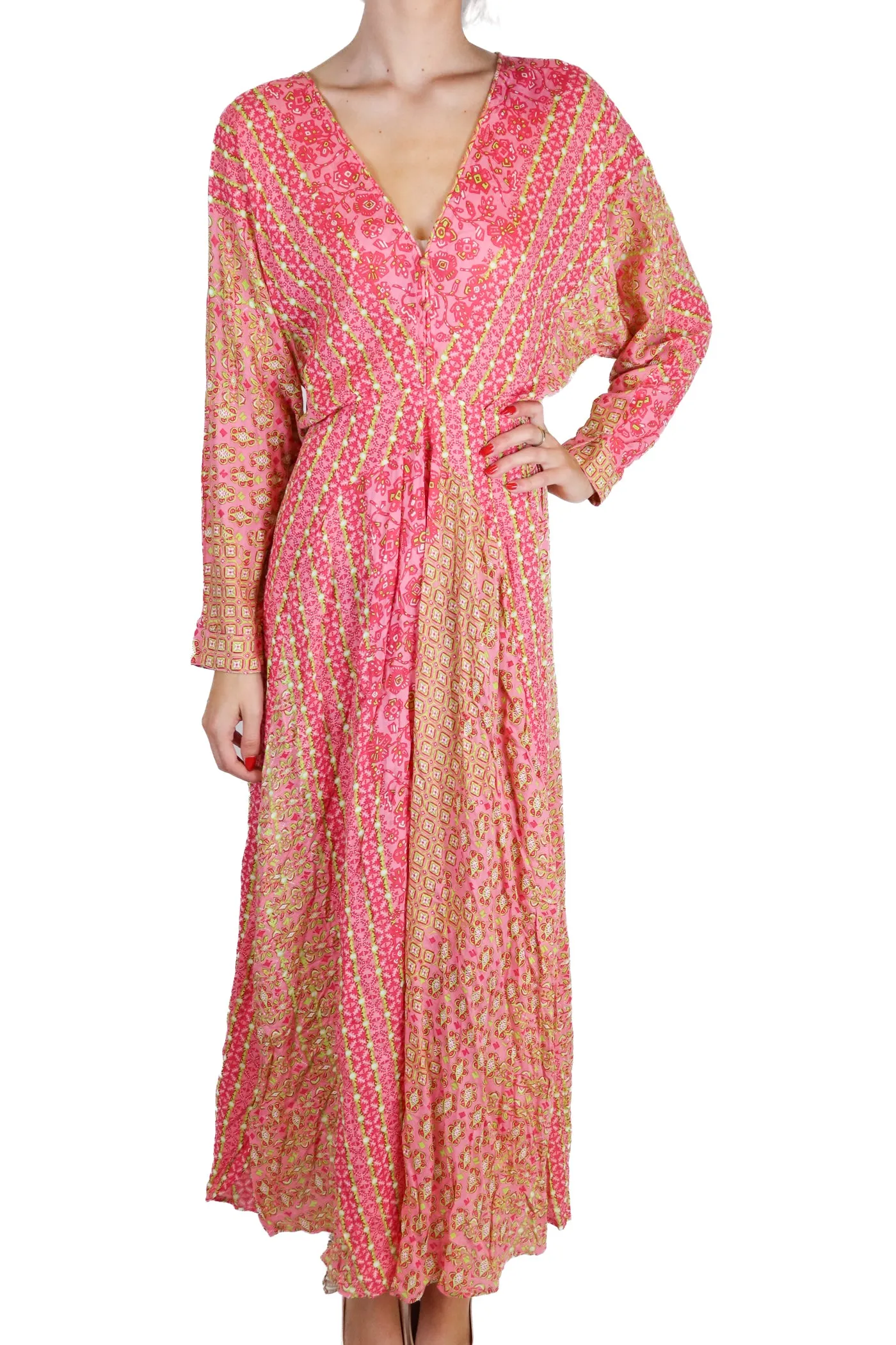 Poupette St Barth Pink and Green Floral Maxi Dress NWT (S; retail $400)