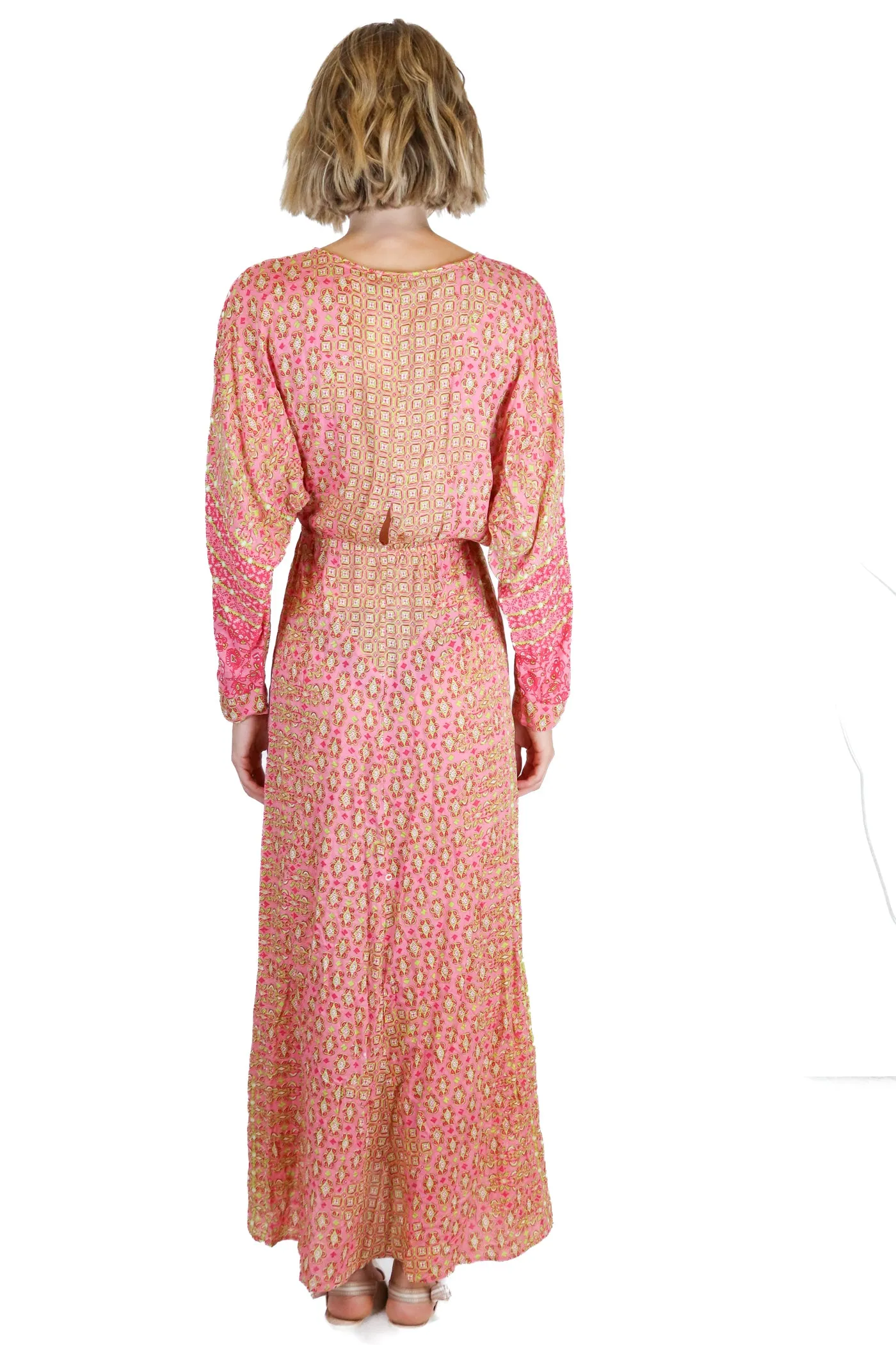 Poupette St Barth Pink and Green Floral Maxi Dress NWT (S; retail $400)