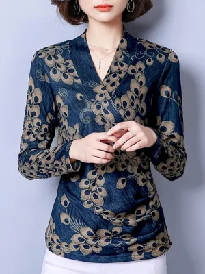 Print Cross Wrap Women Blouses