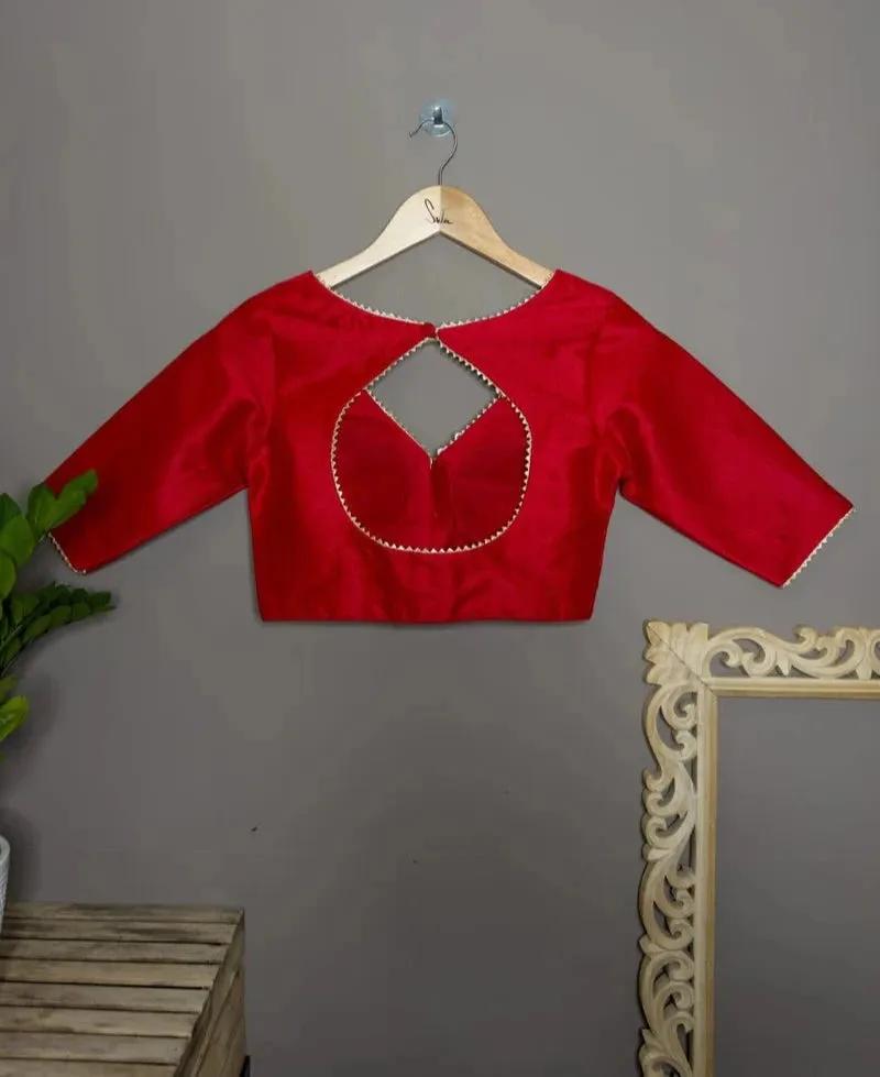 Readymade Art Silk V Neck Red Elbow Length Blouse