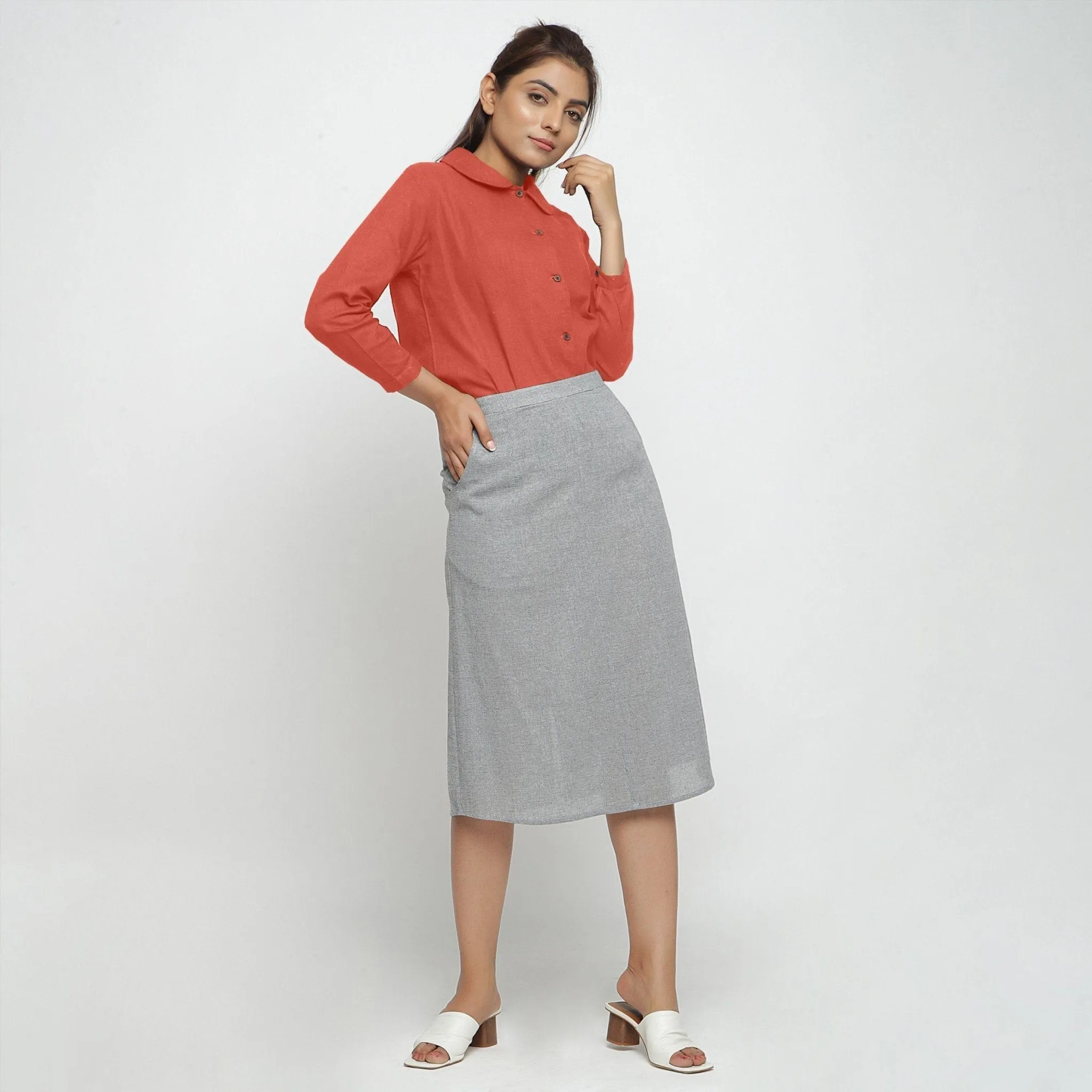 Red 100% Cotton Peter Pan Button-Down Shirt