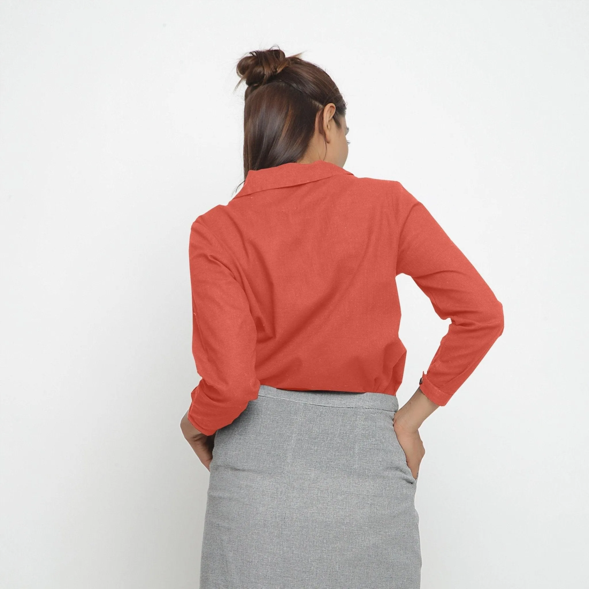 Red 100% Cotton Peter Pan Button-Down Shirt