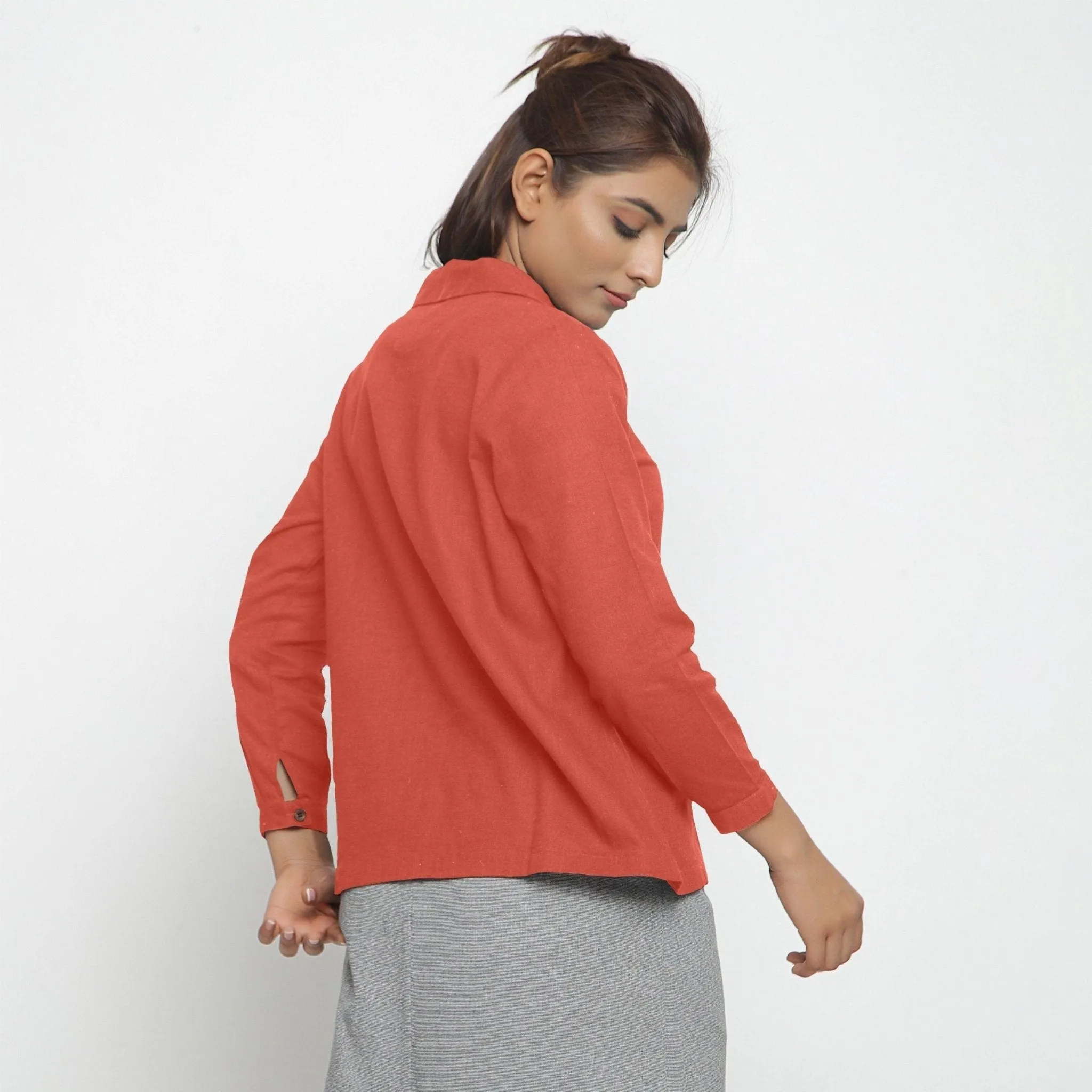 Red 100% Cotton Peter Pan Button-Down Shirt