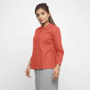 Red 100% Cotton Peter Pan Button-Down Shirt