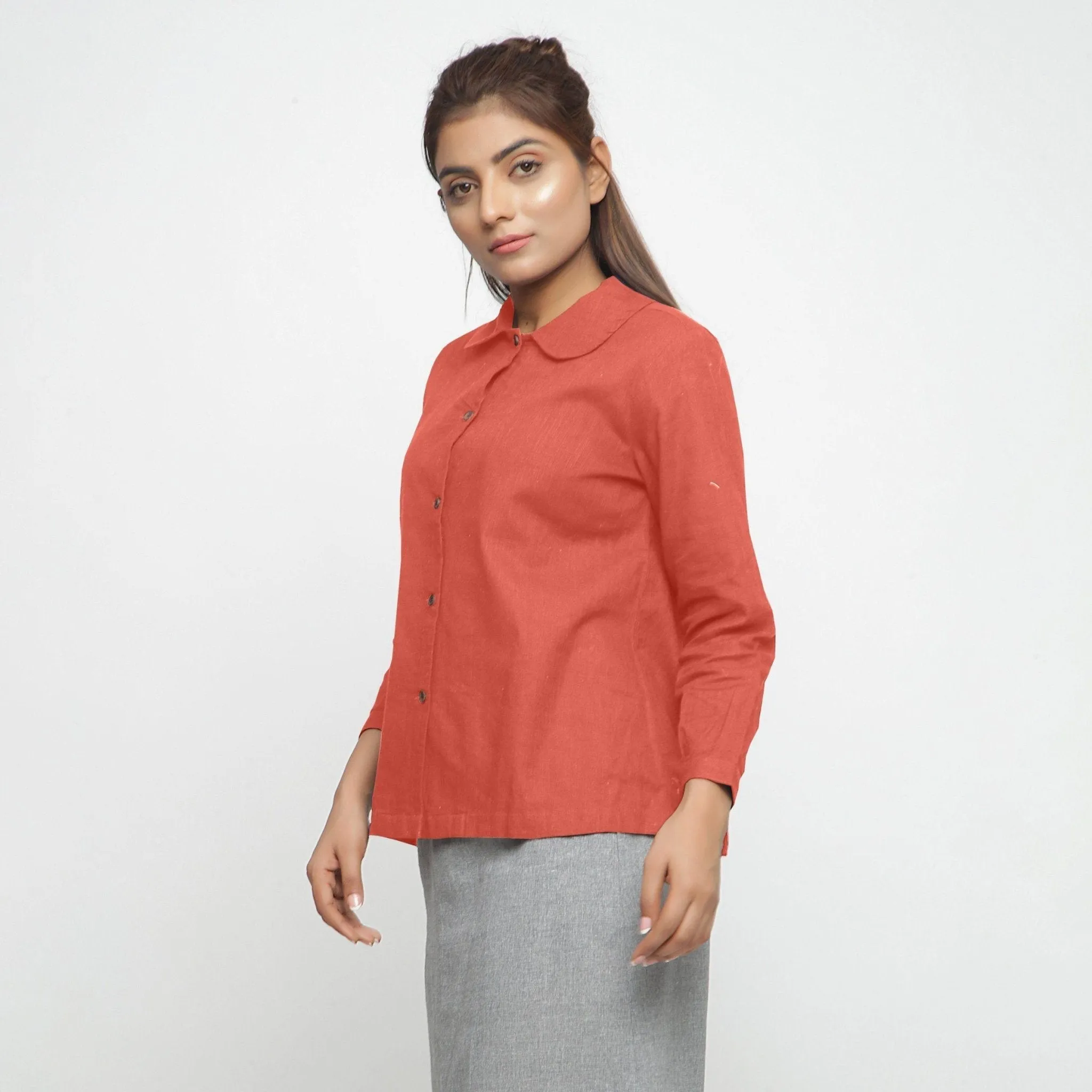 Red 100% Cotton Peter Pan Button-Down Shirt