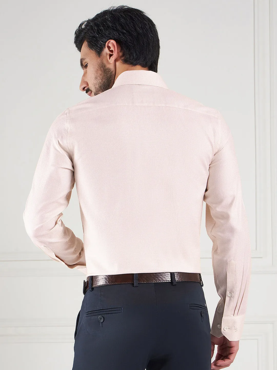 Regular Fit Geometric Cream Shirt For Men