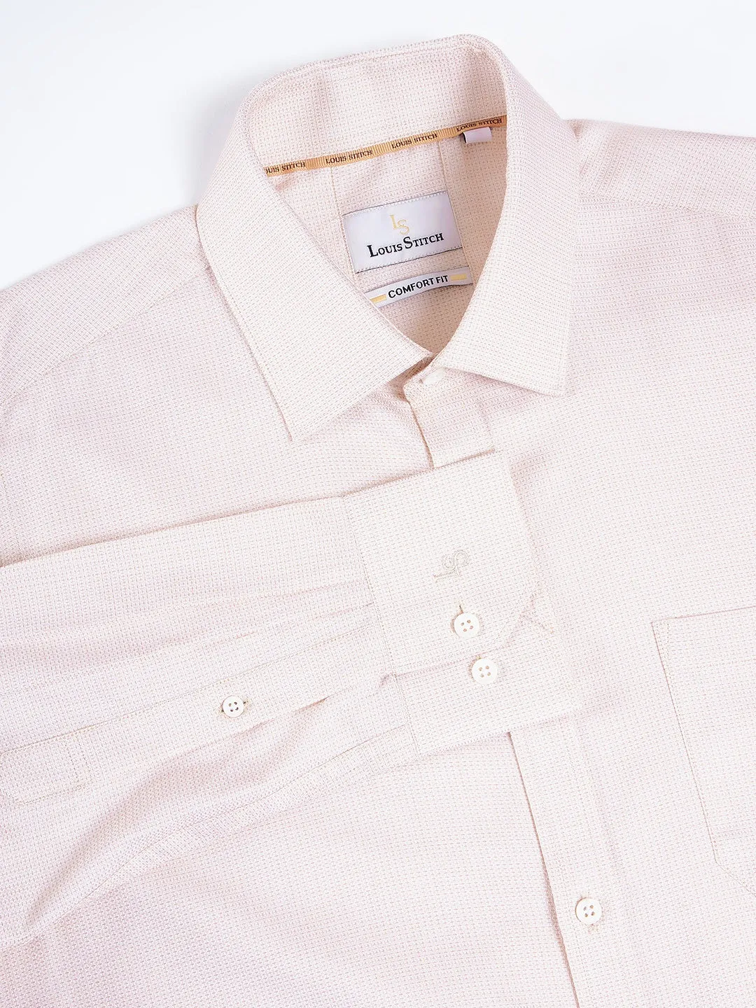 Regular Fit Geometric Cream Shirt For Men