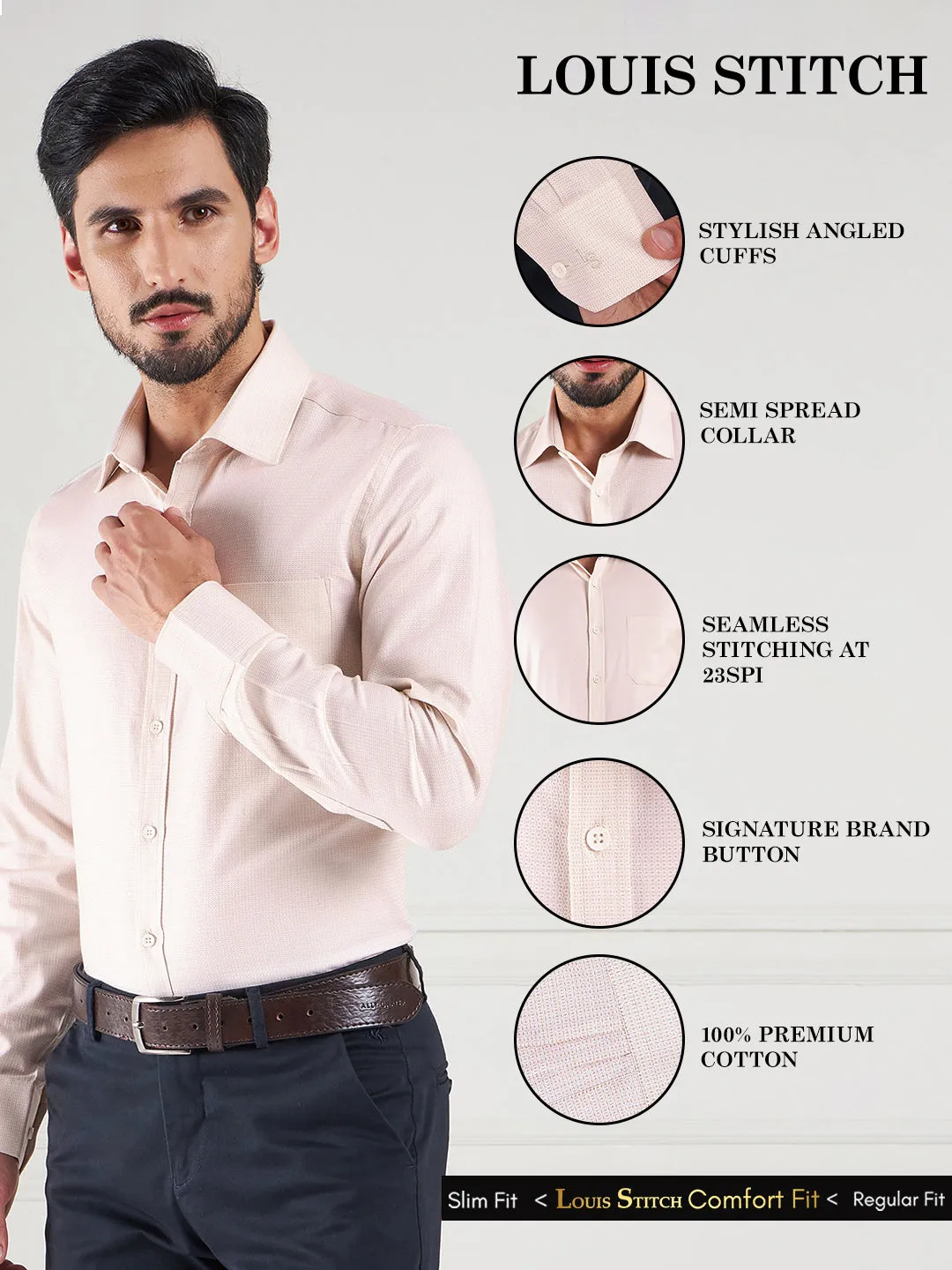 Regular Fit Geometric Cream Shirt For Men