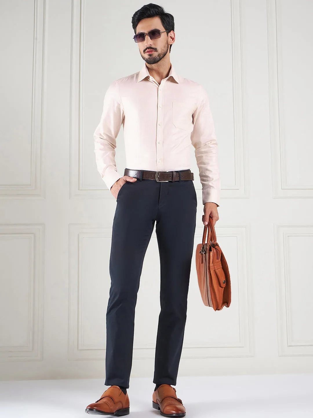 Regular Fit Geometric Cream Shirt For Men