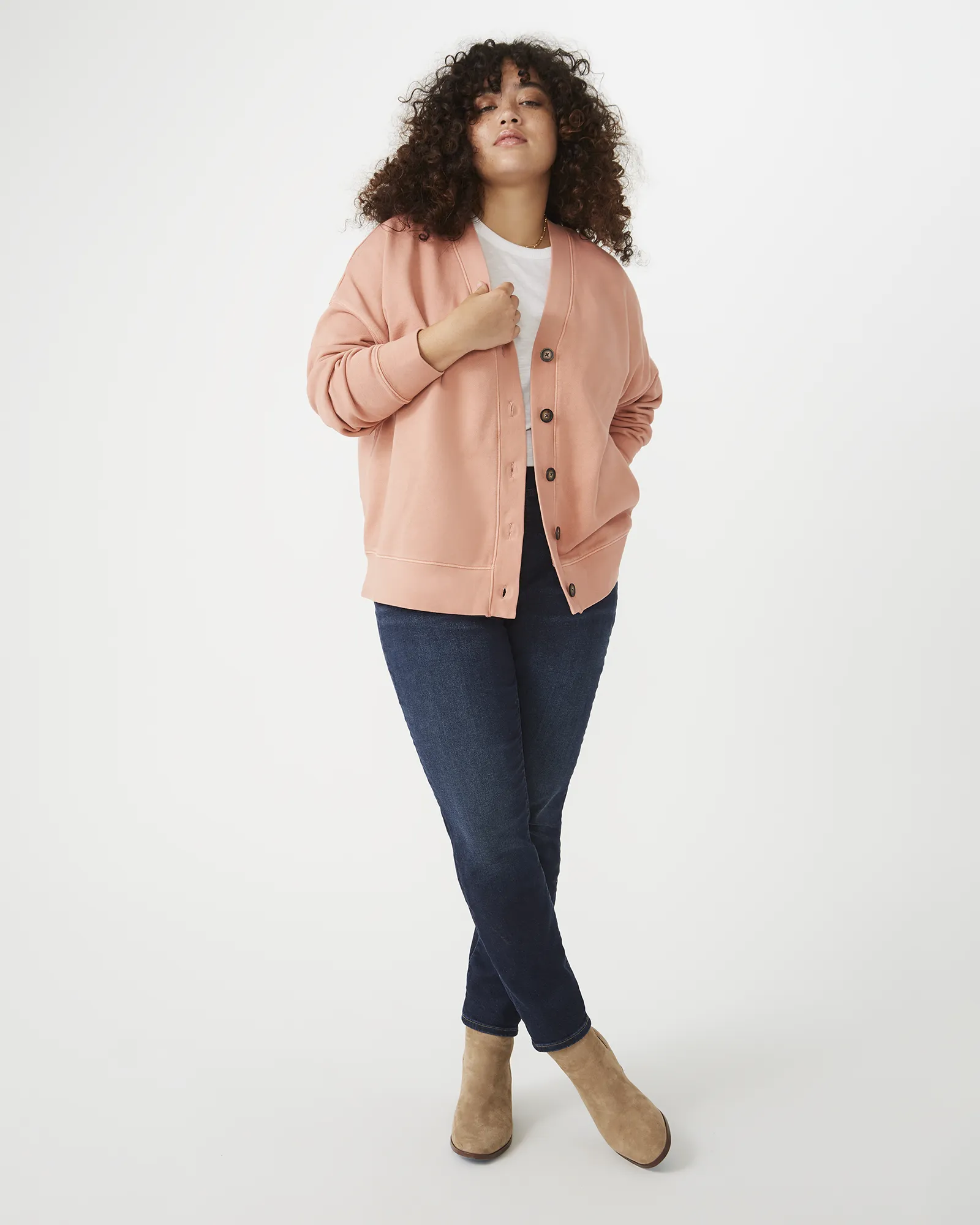 (Re)sourced Cotton Cardigan Sweatshirt | Blush