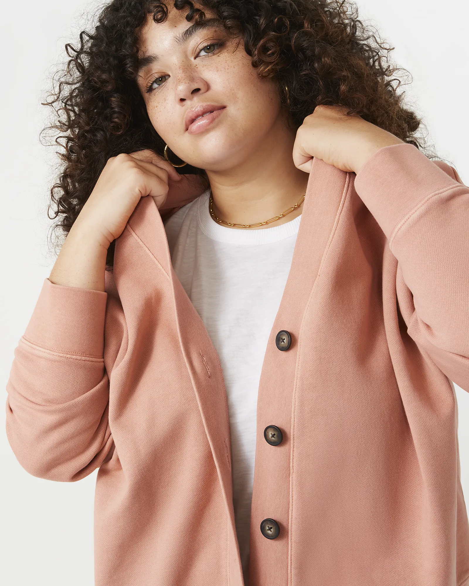 (Re)sourced Cotton Cardigan Sweatshirt | Blush