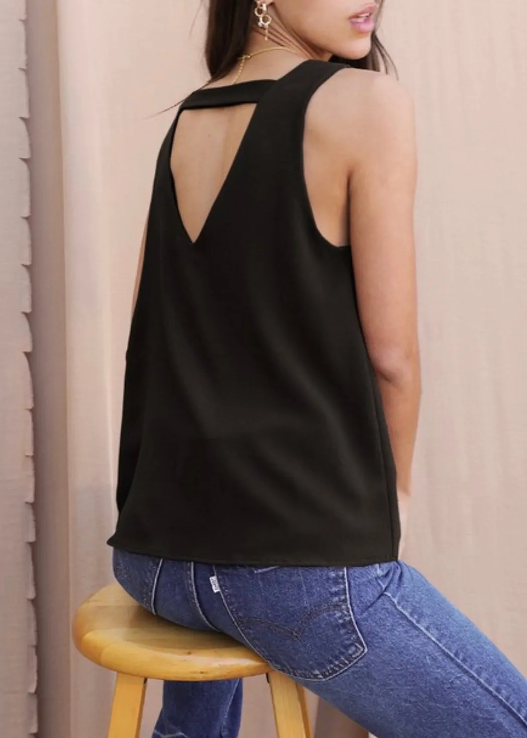Rosalynn V-Neck Tank with Back Detail-Made in USA