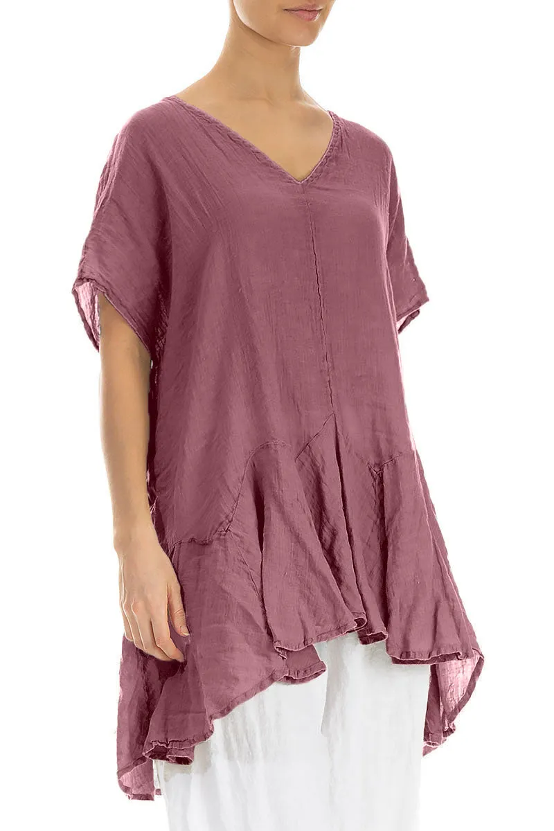 Ruffled Mauve Taupe Gauze Linen Blouse