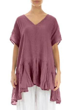 Ruffled Mauve Taupe Gauze Linen Blouse