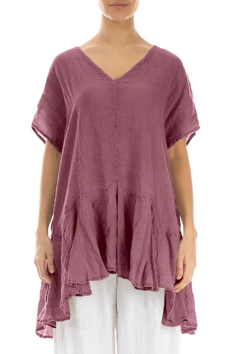 Ruffled Mauve Taupe Gauze Linen Blouse