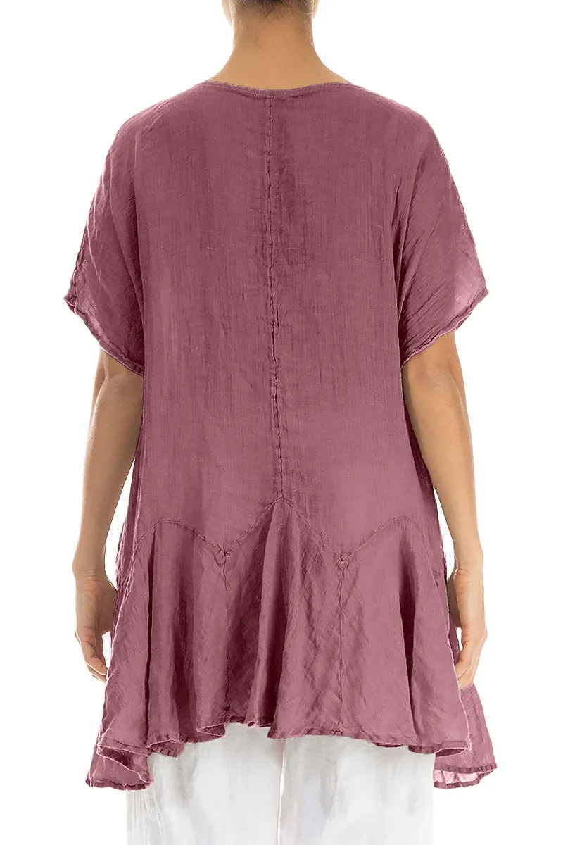 Ruffled Mauve Taupe Gauze Linen Blouse