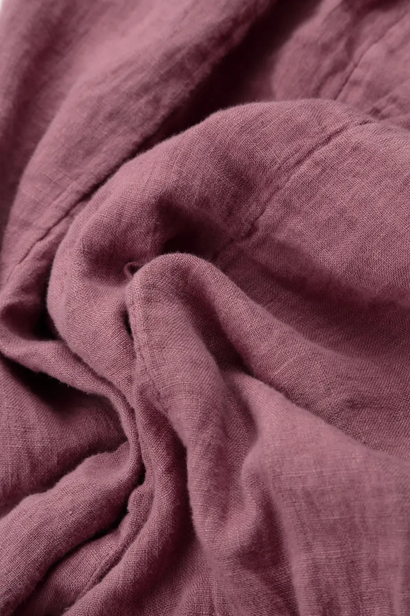 Ruffled Mauve Taupe Gauze Linen Blouse