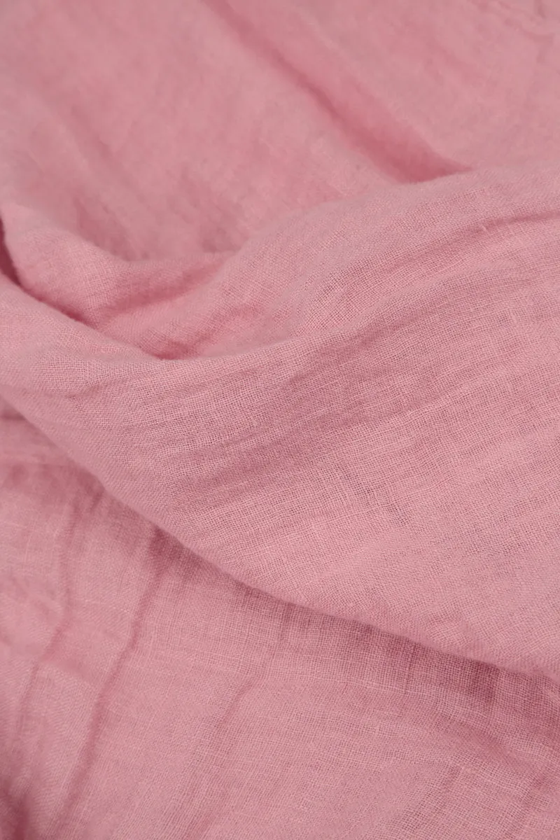 Ruffled Powder Pink Gauze Linen Blouse