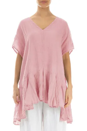 Ruffled Powder Pink Gauze Linen Blouse