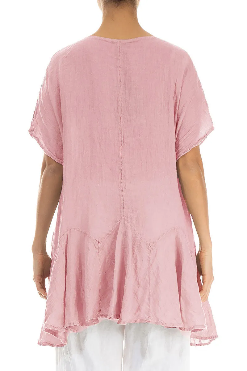 Ruffled Powder Pink Gauze Linen Blouse
