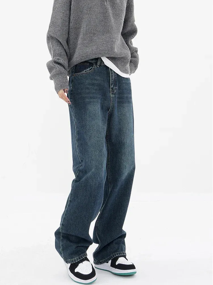 Streetwear American Style Fashion Wide Leg Denim Jeans - Blue