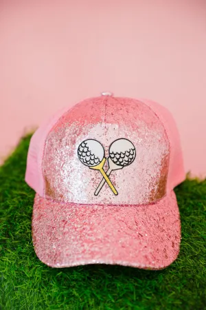 TEE TIME PINK GLITTER TRUCKER HAT