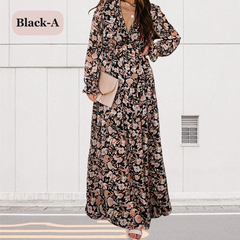 💞The best gift💞Women's Floral V-Neck Long Sleeve Flowy Dress