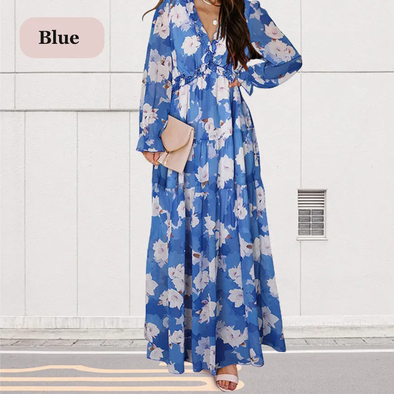 💞The best gift💞Women's Floral V-Neck Long Sleeve Flowy Dress