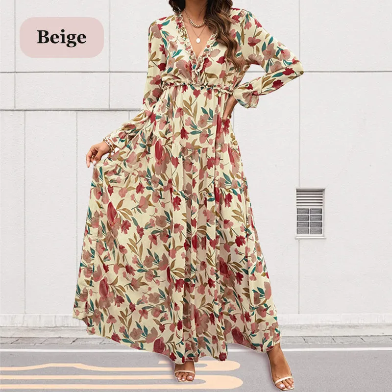 💞The best gift💞Women's Floral V-Neck Long Sleeve Flowy Dress