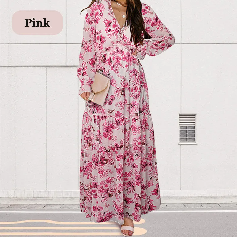 💞The best gift💞Women's Floral V-Neck Long Sleeve Flowy Dress