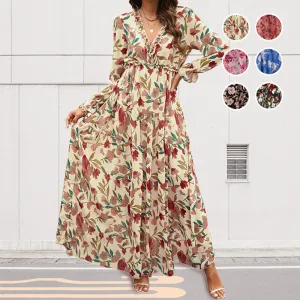 💞The best gift💞Women's Floral V-Neck Long Sleeve Flowy Dress
