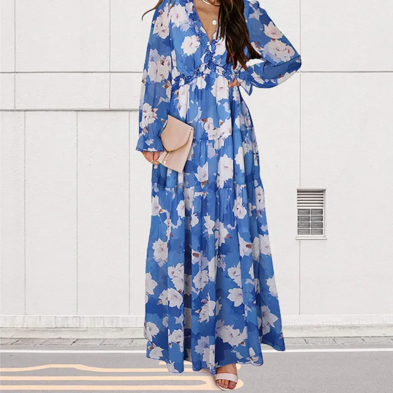 💞The best gift💞Women's Floral V-Neck Long Sleeve Flowy Dress
