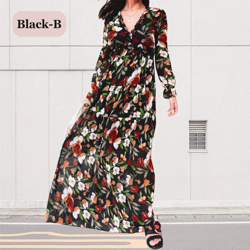 💞The best gift💞Women's Floral V-Neck Long Sleeve Flowy Dress