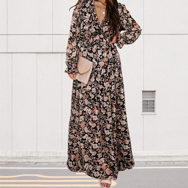💞The best gift💞Women's Floral V-Neck Long Sleeve Flowy Dress