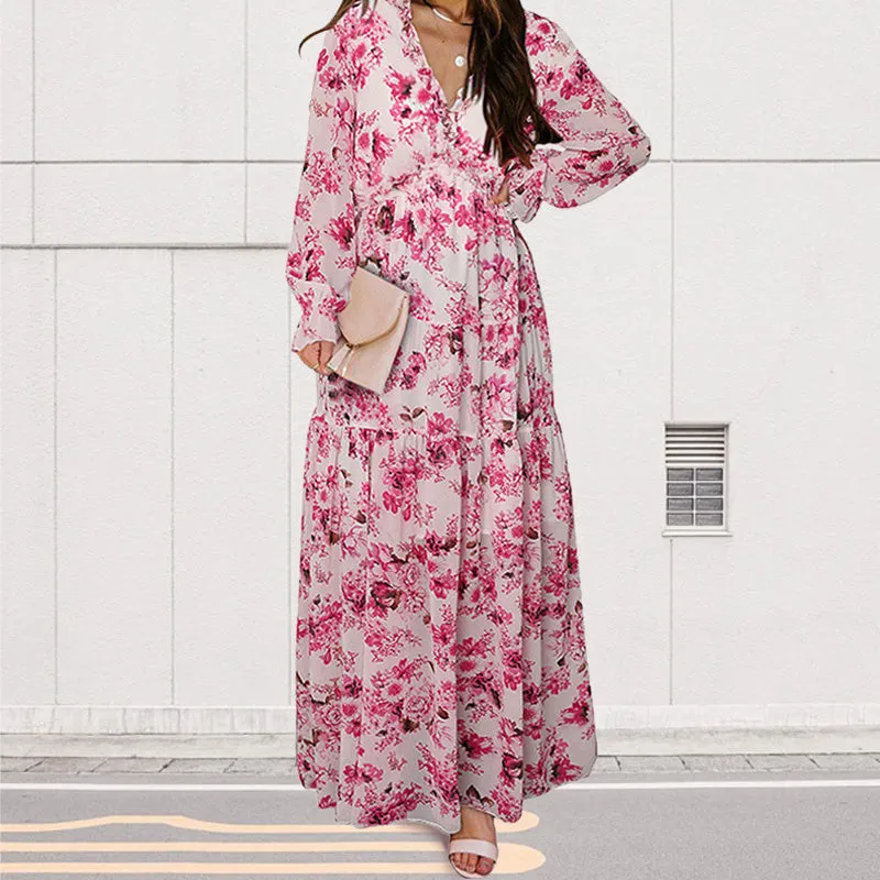 💞The best gift💞Women's Floral V-Neck Long Sleeve Flowy Dress