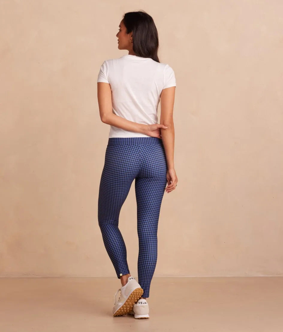 The Colorblocked High Rise 7/8 Legging - Gingham in Blue Mountain & Toffee