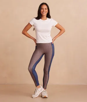 The Colorblocked High Rise 7/8 Legging - Gingham in Blue Mountain & Toffee