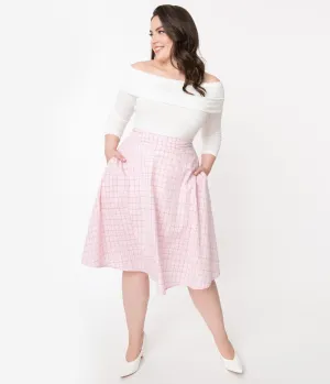 Unique Vintage Plus Size Retro Pink Checkered Vivien Swing Skirt
