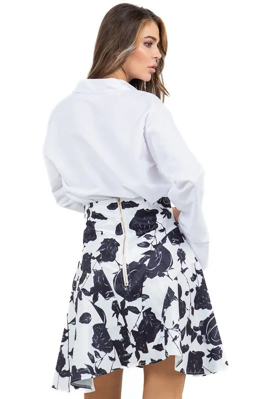 White flower 2 piece skirt set
