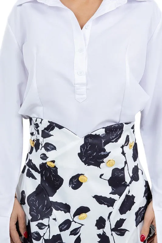 White flower 2 piece skirt set