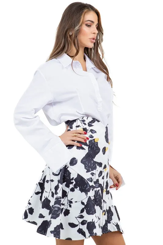 White flower 2 piece skirt set