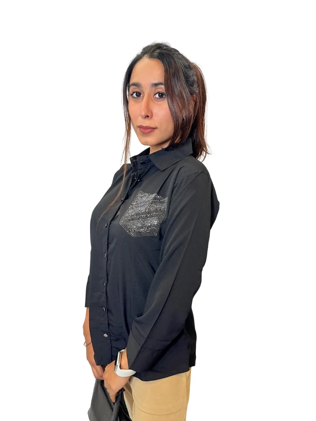 Women's Black Opaque Formal Shirt