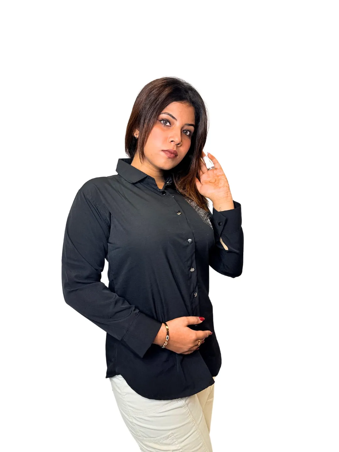 Women's Black Opaque Formal Shirt