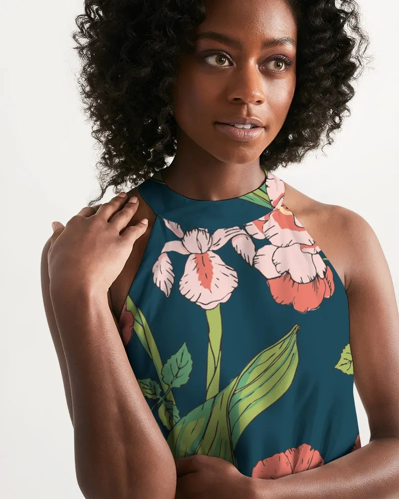 Women's Knee Length Chiffon Halter Dress, Seychelles Floral