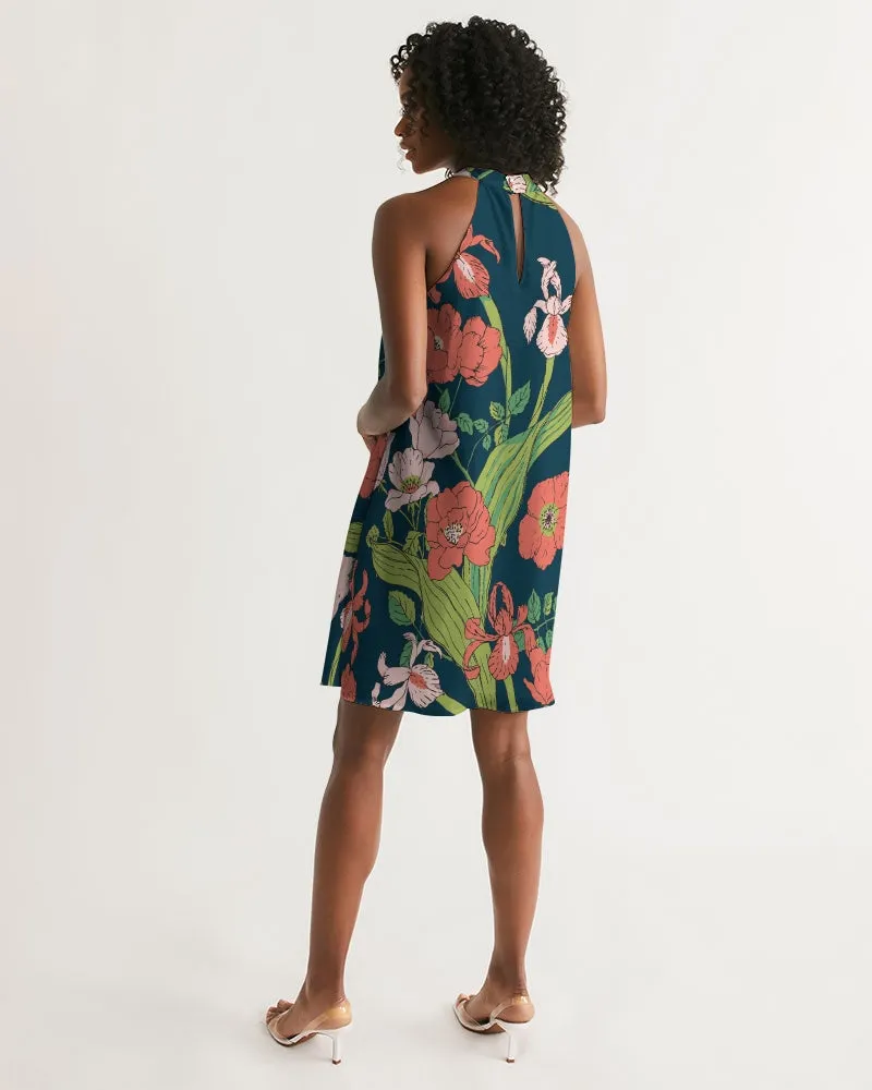 Women's Knee Length Chiffon Halter Dress, Seychelles Floral