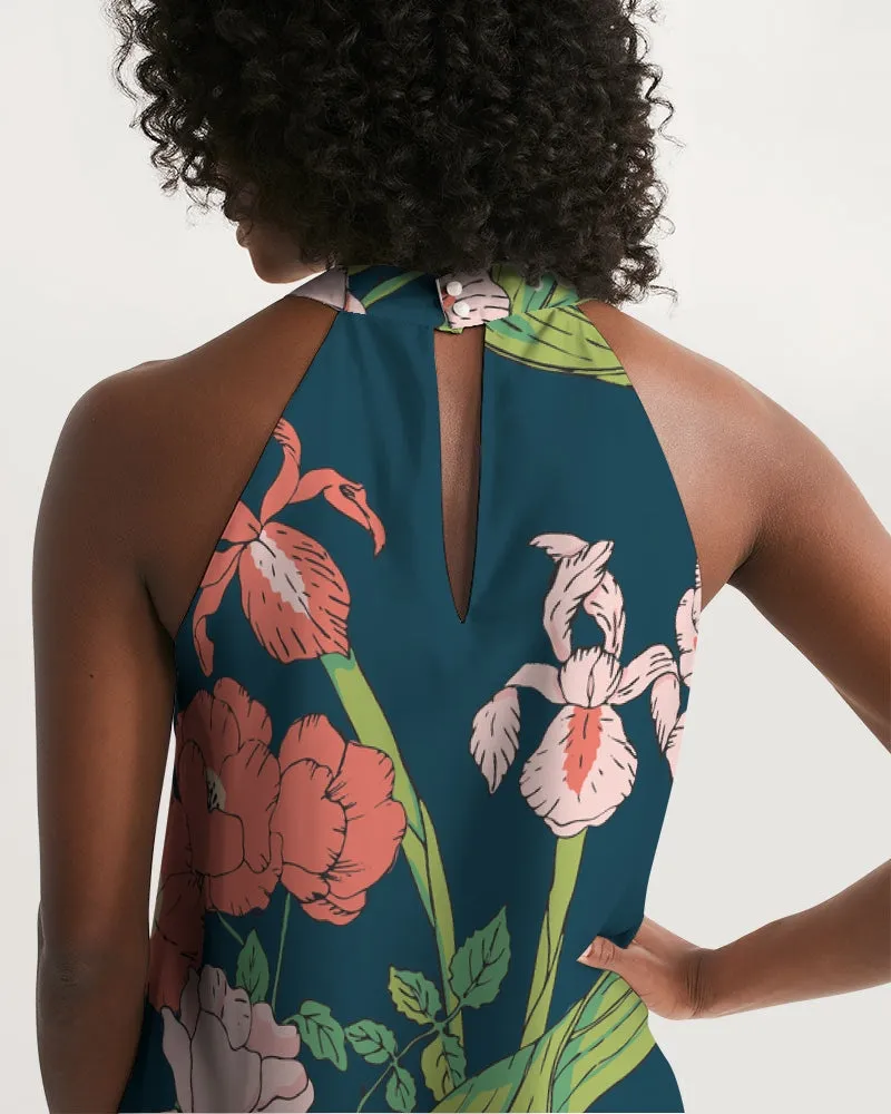 Women's Knee Length Chiffon Halter Dress, Seychelles Floral