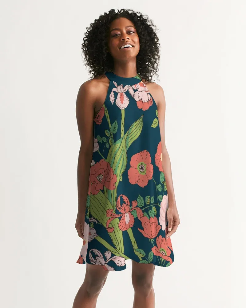 Women's Knee Length Chiffon Halter Dress, Seychelles Floral