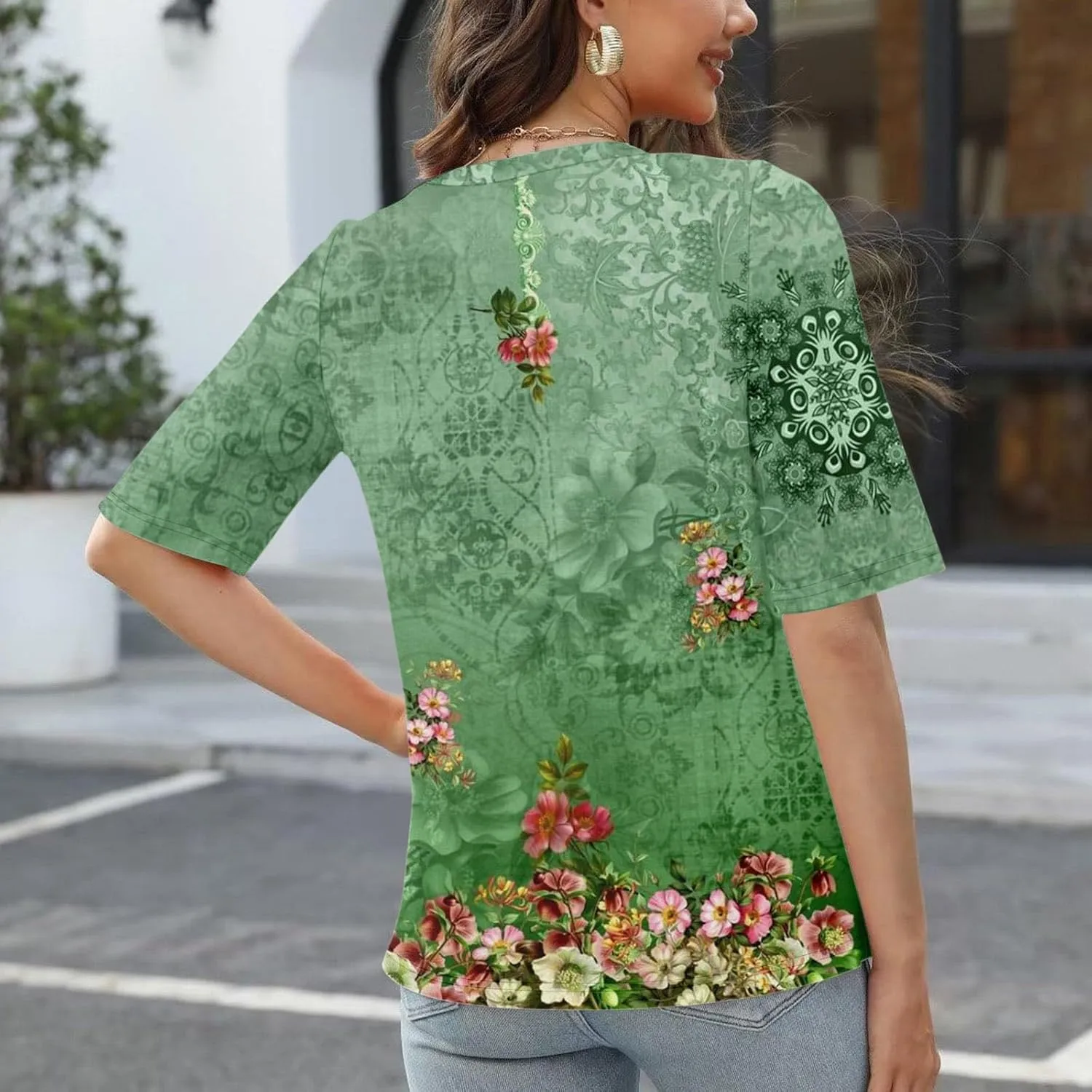 Womens Tops Half Sleeve Tops for Women Women's V Neck T Shirts Trendy Casual Print Pullover Summer Tees